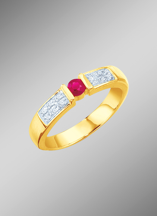 Ringe - Damenring mit Diamanten und echtem Rubin, in Größe 160 bis 220, in Farbe
