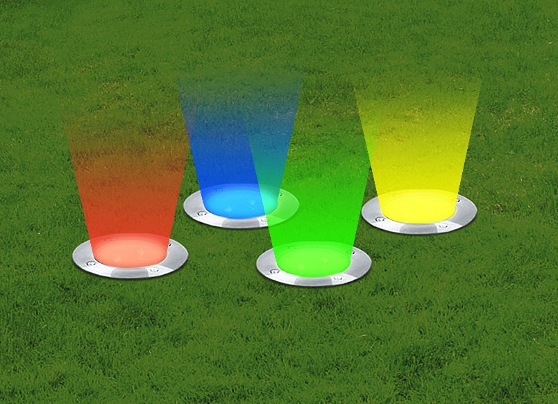 - Solar-Bodenstrahler, 4er-Set mit Farbwechsel, in Farbe SILBER