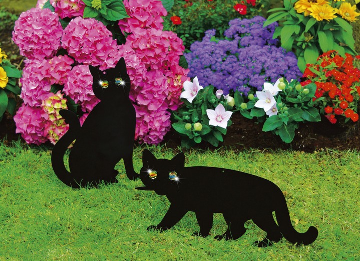 Gartendekoration - Vogelschreck Katzen, 2er-Set, in Farbe SCHWARZ