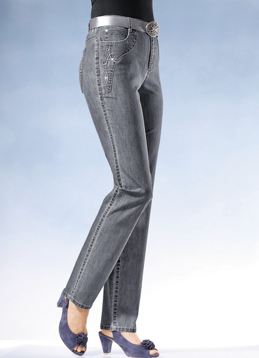 Jeans - Jeans mit weiterem Bundumfang, in Größe 018 bis 092, in Farbe MITTELGRAU Ansicht 1