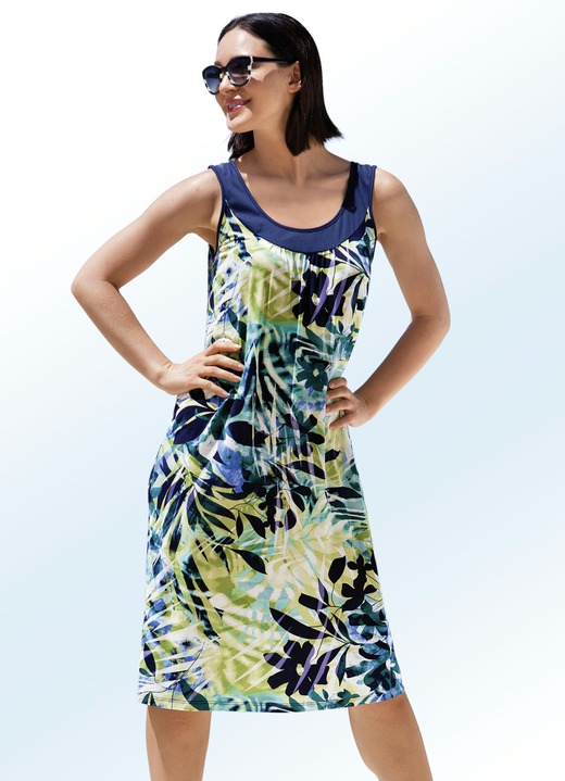 Strandkleider - Kleid mit Raffungen, ärmellos, in Größe 038 bis 060, in Farbe MARINE-KIWI