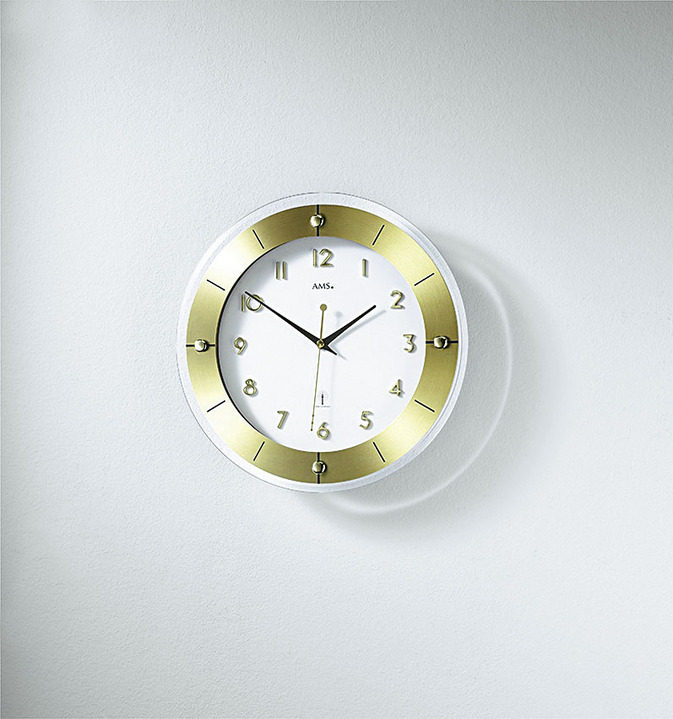 Uhren - Hochwertige Wanduhr von AMS, aus facettiertem Mineralglas, in Farbe GOLD Ansicht 1