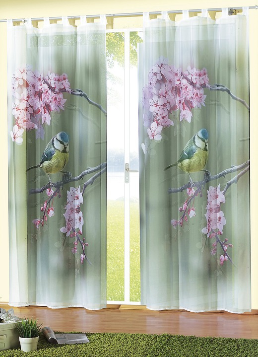 - Fensterdekoration mit Blaumeisen-Motiv, in Größe 365 (H145xB120 cm) bis 572 (H245xB120 cm), in Farbe , in Ausführung Dekoschal mit Universalschienenband