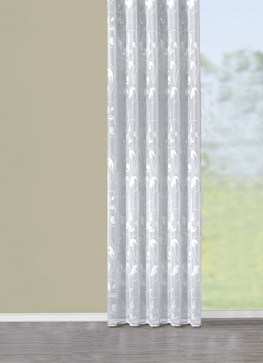 Klassisch - Leicht transparenter Store mit Rankenmotiv, in Größe 136 (H100xB300 cm) bis 283 (H245xB300 cm), in Farbe WEISS Ansicht 1