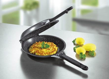 Doppelpfanne mit Antihaftbeschichtung – perfekt für Rösti, Pfannkuchen und Omelett