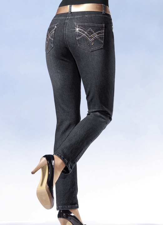 Hosen - Jeans mit schönen Stickereien, in Größe 020 bis 092, in Farbe SCHWARZ Ansicht 1