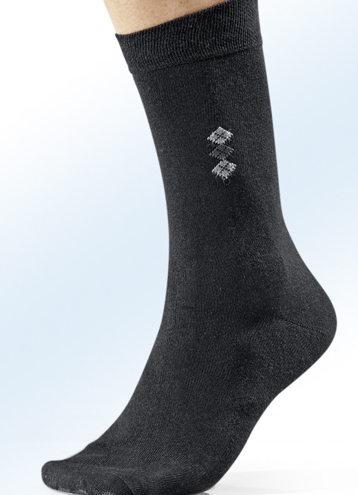 Strümpfe - Achterpack Socken mit handgekettelter Spitze, in Größe Gr. 1 (Schuhgröße 39-42) bis Gr. 3 (Schuhgröße 47-50), in Farbe 4x SCHWARZ MIT MOTIV, 4x UNI SCHWARZ Ansicht 1