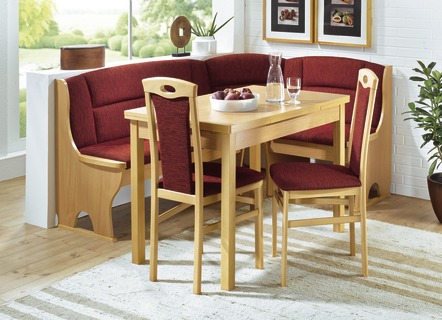 Elegante Bankgruppe mit Zierfräsungen und Massivholzteilen