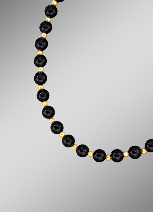 Halsketten - Halskette mit Kugeln in echt Onyx und echt Gold, in Farbe  Ansicht 1