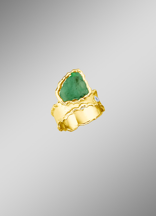 Damenring mit echt Roh-Smaragd und Diamant