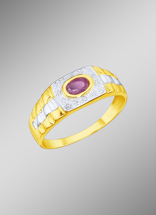Ringe - Massiver Partnerring mit 14 Diamanten und echtem Rubin, in Größe 160 bis 240, in Farbe
