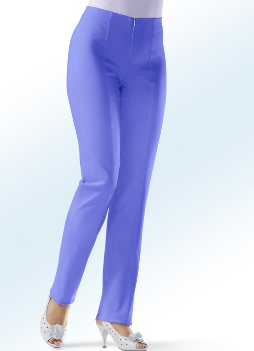 Hosen mit Knopf- und Reißverschluss - Soft-Stretch-Hose in 11 Farben, in Größe 018 bis 235, in Farbe AZURBLAU Ansicht 1