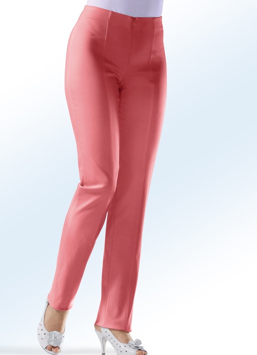 Hosen mit Knopf- und Reißverschluss - Soft-Stretch-Hose in 11 Farben, in Größe 018 bis 235, in Farbe KORALLE Ansicht 1