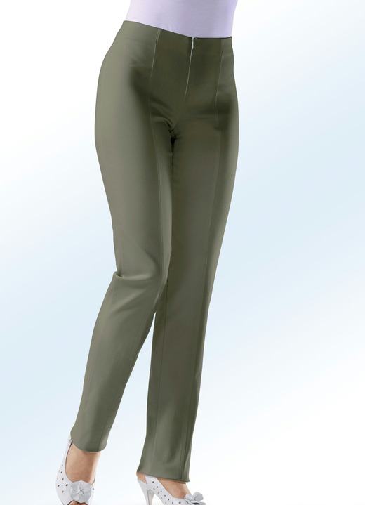 Hosen mit Knopf- und Reißverschluss - Soft-Stretch-Hose in 11 Farben, in Größe 018 bis 235, in Farbe OLIV Ansicht 1