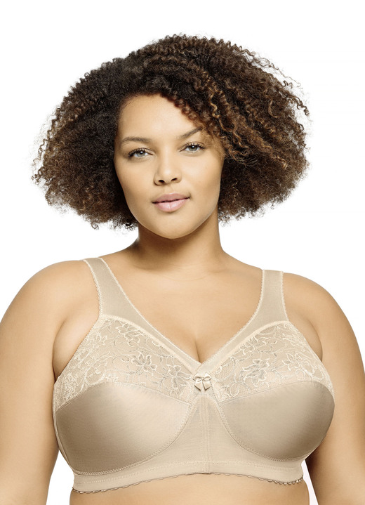 BH ohne Formbügel - Glamorise Stütz-BH mit Spitze, in Größe 080 bis 130, in Cup G, in Farbe BEIGE Ansicht 1