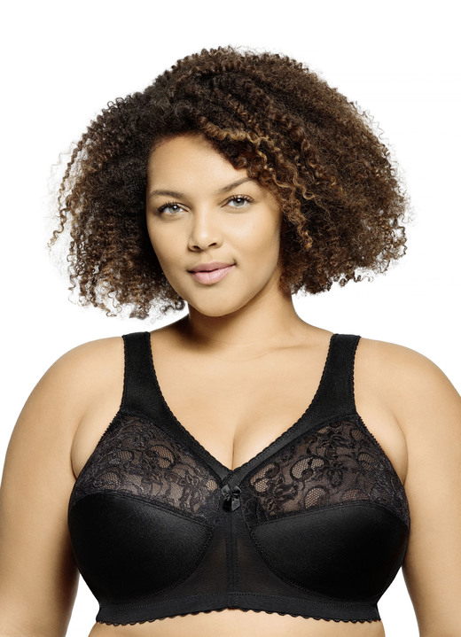 BH ohne Formbügel - Glamorise Stütz-BH mit Spitze, in Größe 080 bis 130, in Cup H, in Farbe SCHWARZ Ansicht 1