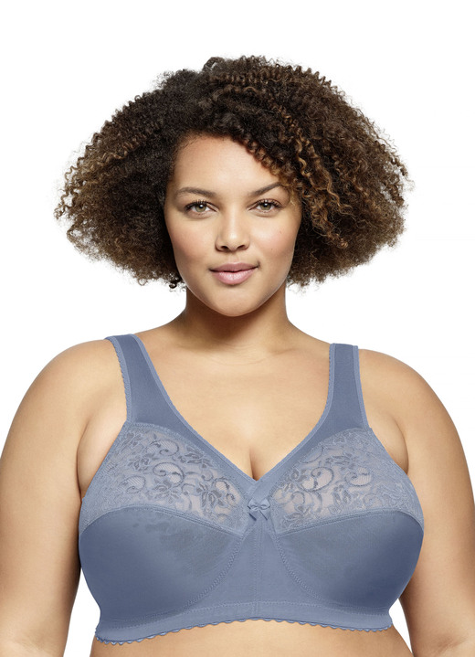 BH ohne Formbügel - Glamorise Stütz-BH mit Spitze, in Größe 080 bis 130, in Cup I, in Farbe RAUCHBLAU Ansicht 1
