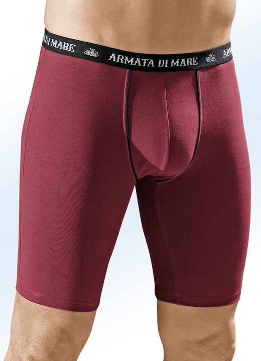Pants & Boxershorts - Dreierpack Longpants, mit Elastikbund, Kontrastpaspeln, in Größe 004 bis 010, in Farbe 1X BORDEAUX, 1X MARINE, 1X SCHWARZ
