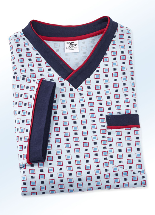 Nachthemden - Nachthemd, kurzarm, mit schönem Alloverdessin, V-Ausschnitt und Seitenschlitzen, in Größe 048 bis 066, in Farbe HELLBLAU-BUNT Ansicht 1