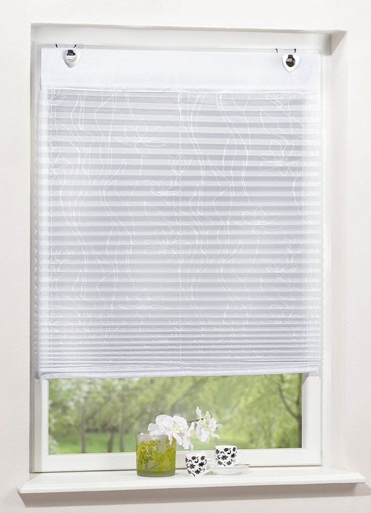 Rollos - Plissee-Rollo mit dekorativen Druckdessin, in Größe 318 (140x 60 cm) bis 324 (140x 95 cm), in Farbe WEISS Ansicht 1