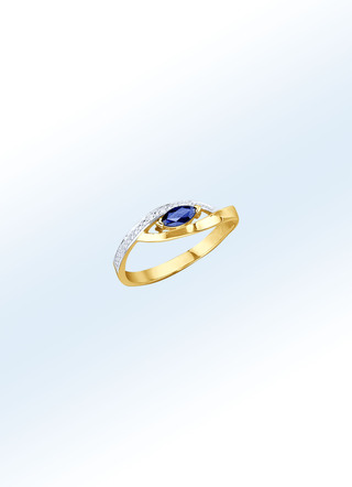 Edler Damenring mit Brillanten und echt blauem Safir