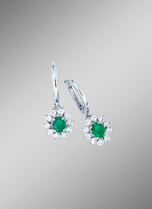 Ohrschmuck - Hochwertige Ohrringe mit echt Smaragd und Diamanten, in Farbe