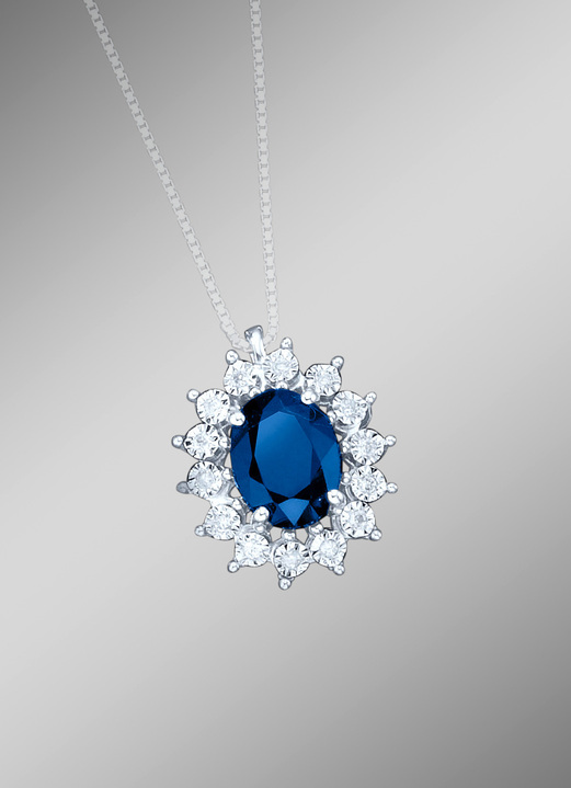 Anhänger - Anhänger mit echt Safir und Diamanten, in Farbe