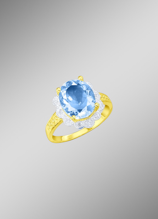 Ringe - Damenring mit Blautopas und Diamanten, in Größe 160 bis 220, in Farbe