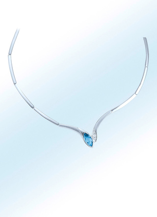 Halskette mit synth. Zirkonia in Weiß und Aquamarinblau
