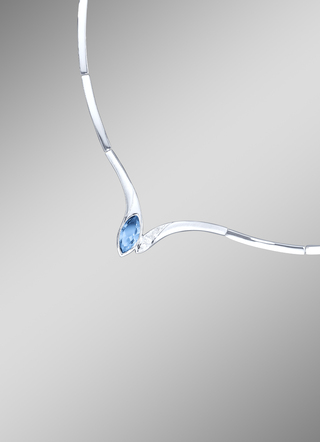 Halskette mit synth. Zirkonia in Weiß und Aquamarinblau