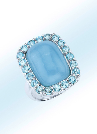 Handgearbeiteter Damenring mit Aquamarin und Blautopasen