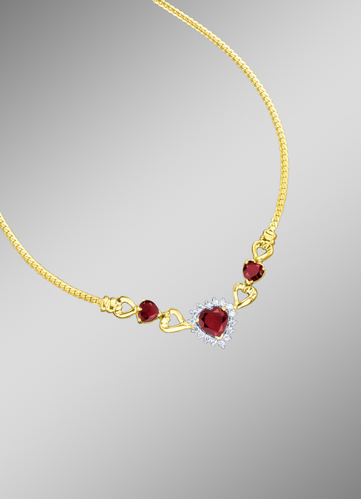 Halsketten - Herzcollier mit echt Granat und Weißtopas, in Farbe  Ansicht 1