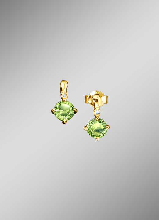 Ohrschmuck - Ohrstecker mit Peridot und Diamanten, in Farbe  Ansicht 1