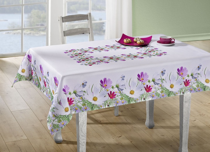 Tischdecken - Frühlingshafte Tisch- und Raumdekoration mit Blüten-Motiv, in Größe 130 (Deckchen, 35/ 50 cm) bis 404 (Kissenhülle, 40/ 40 cm), in Farbe WEISS/BUNT