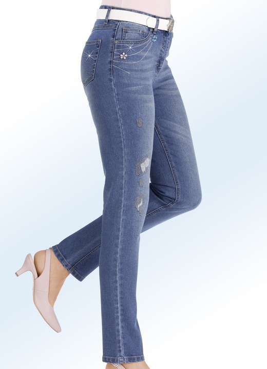 Hosen - Jeans mit Steinchenapplikationen, in Größe 017 bis 088, in Farbe JEANSBLAU Ansicht 1