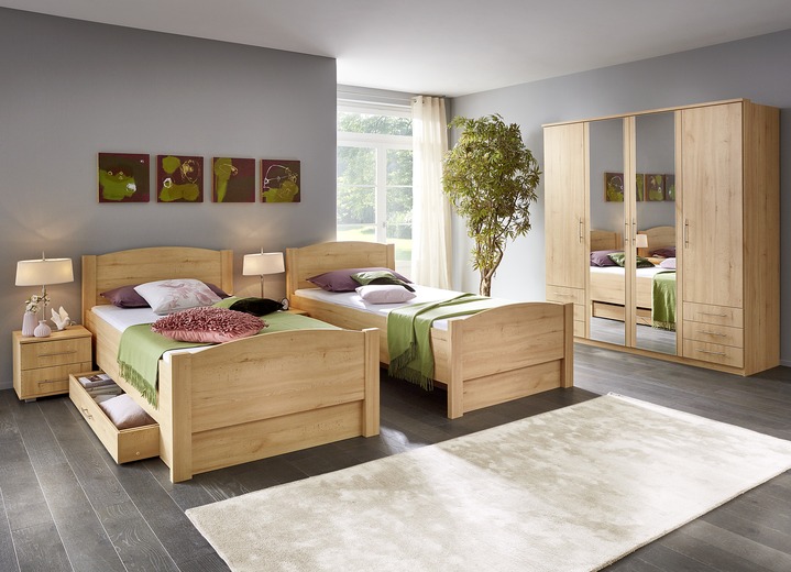 Schlafzimmerschränke - Schlafzimmerprogramm mit Komfortbetten, in Farbe BUCHE LIVORNO, in Ausführung Bett ohne Rollbettkasten, 100x200 cm Ansicht 1