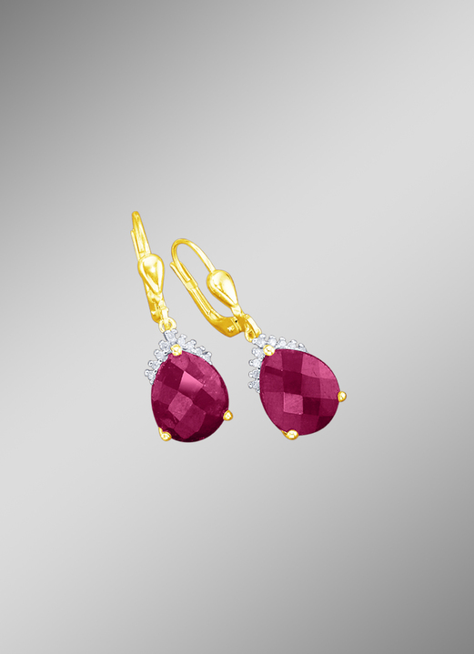 Ohrschmuck - Ohrringe mit Rubin und Diamanten, in Farbe