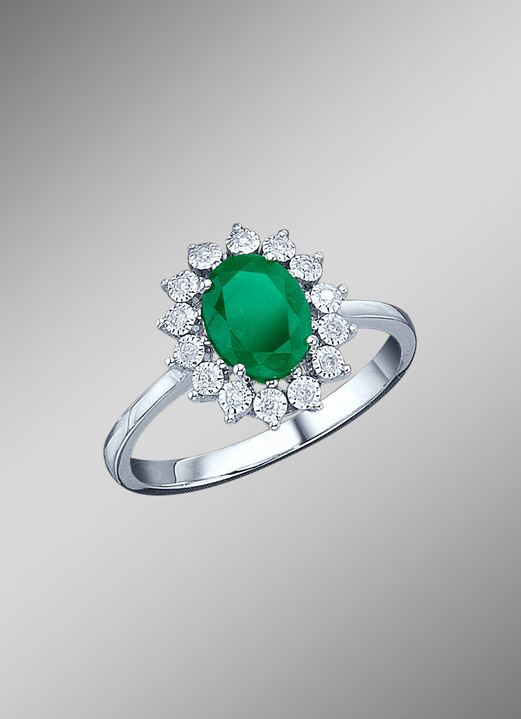 Ringe - Majestätischer Damenring mit Diamanten und echt Smaragd, in Größe 160 bis 220, in Farbe
