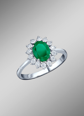 Majestätischer Damenring mit Diamanten und echt Smaragd