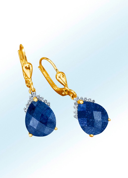 - Ohrringe mit Diamanten und echt blauem Safir-Tropfen, in Farbe