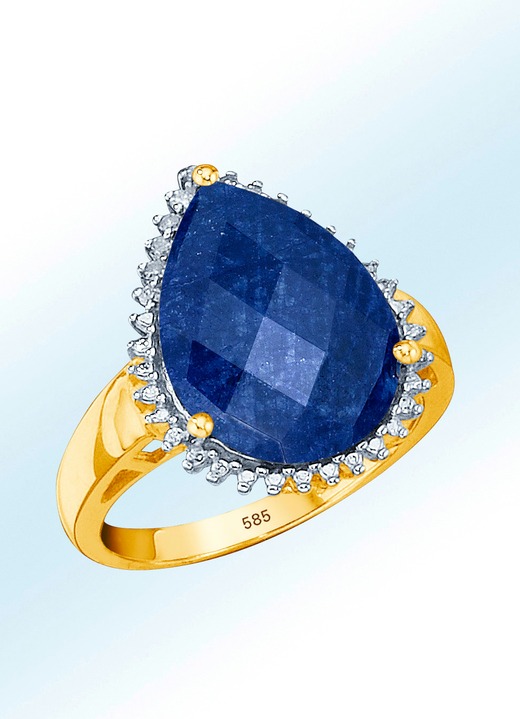 Ringe - Damenring mit Diamanten und echt blauem Safir-Tropfen, in Größe 160 bis 220, in Farbe