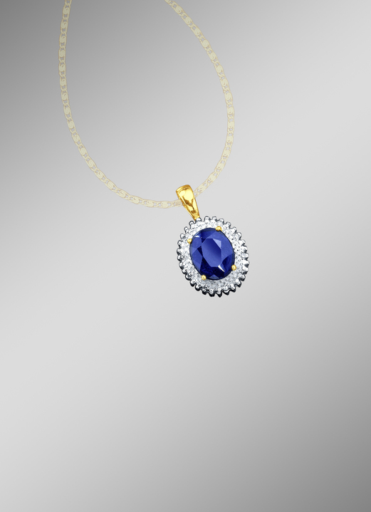 - Anhänger mit echten Diamanten und echt blauem Safir, in Farbe  Ansicht 1
