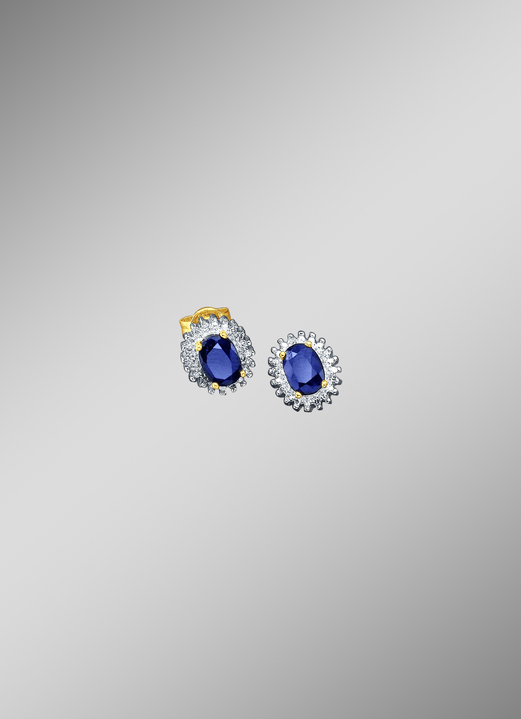 - Ohrstecker mit Diamanten und Safir, in Farbe  Ansicht 1