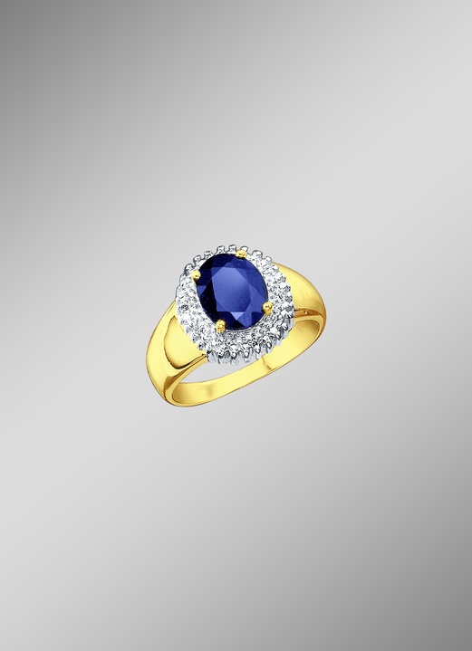 Ringe - Massiver Damenring mit Diamanten und echt blauem Safir, in Größe 160 bis 220, in Farbe  Ansicht 1
