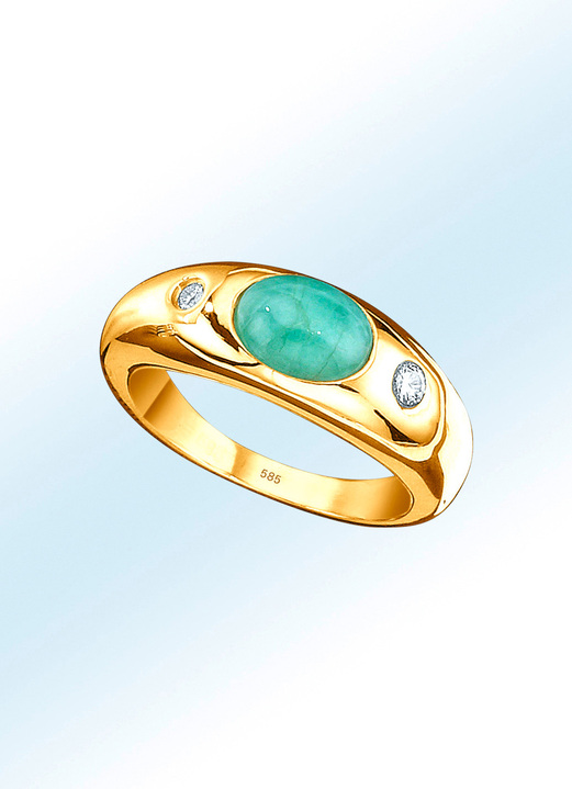 Ringe - Erlesener Partnerring mit 2 Brillanten und echt Smaragd, in Größe 160 bis 220, in Farbe