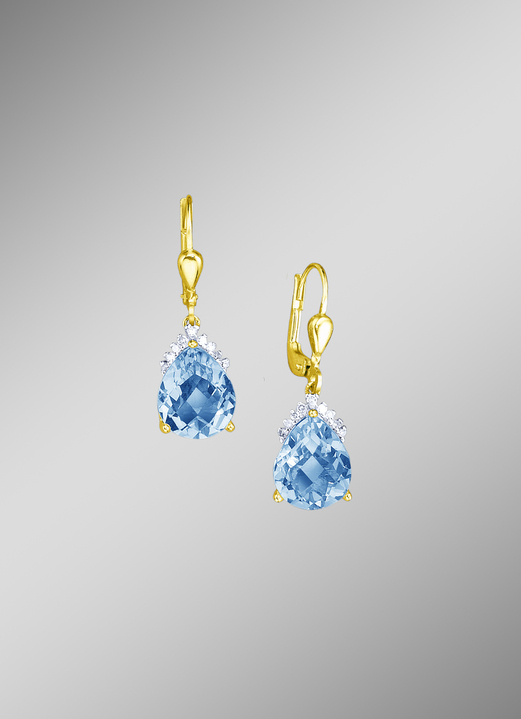 Ohrschmuck - Ohrringe mit echt Blautopas und Diamanten, in Farbe