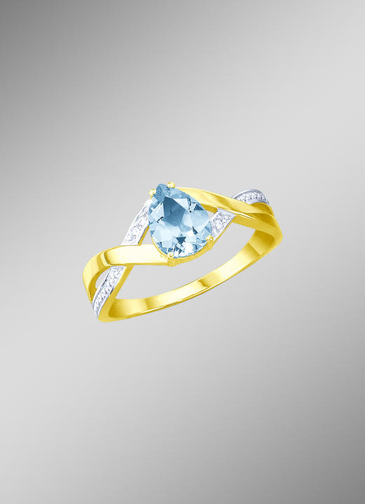 Ringe - Damenring mit echt Blautopas und Brillanten, in Größe 160 bis 220, in Farbe