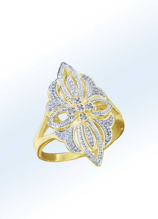 Ringe - Floraler Damenring mit 4 Diamanten, in Größe 160 bis 220, in Farbe