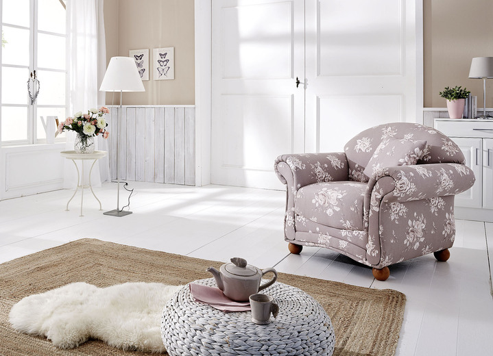 TV-Sessel / Relax-Sessel - Polstermöbel in klassischer Form , in Farbe WEISS-ROSA, in Ausführung Hocker Ansicht 1