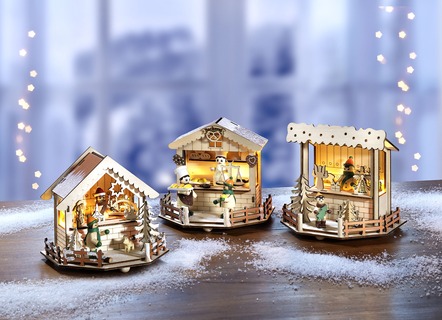 Weihnachtsmarktstand aus Holz mit LED-Beleuchtung